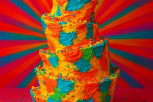 A five layer cake with sprinkles