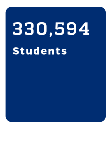 dark blue rectangle white text that says 330,594 students