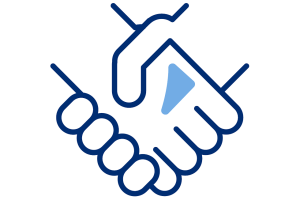 A graphic of two hands shaking to meet