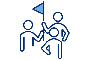 A graphic of three people holding a flag