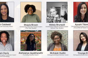 Headshots of Nyki Caldwell, Shayla Brown, Abbey Brunault, Ayushi Tibrewala, Cam Davis, Aishwarya Jayabharathi, McKalah Hudlin, and Younga Kim.