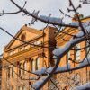 A building in winter on the Johns Hopkins University Homewood campus.