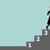Illustration of a graduate walking up a set of stairs.