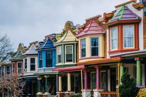 Colorful Baltimore rowhomes.