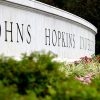 The Johns Hopkins University sign on the Homewood campus.