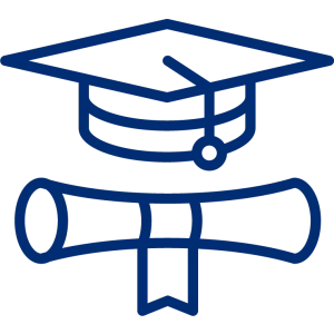 Icon of a graduation cap and diploma.