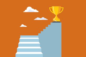 Abstract illustration of stairs and a trophy.