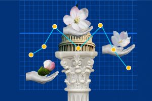 Abstract illustration of Washington, DC and flowers.