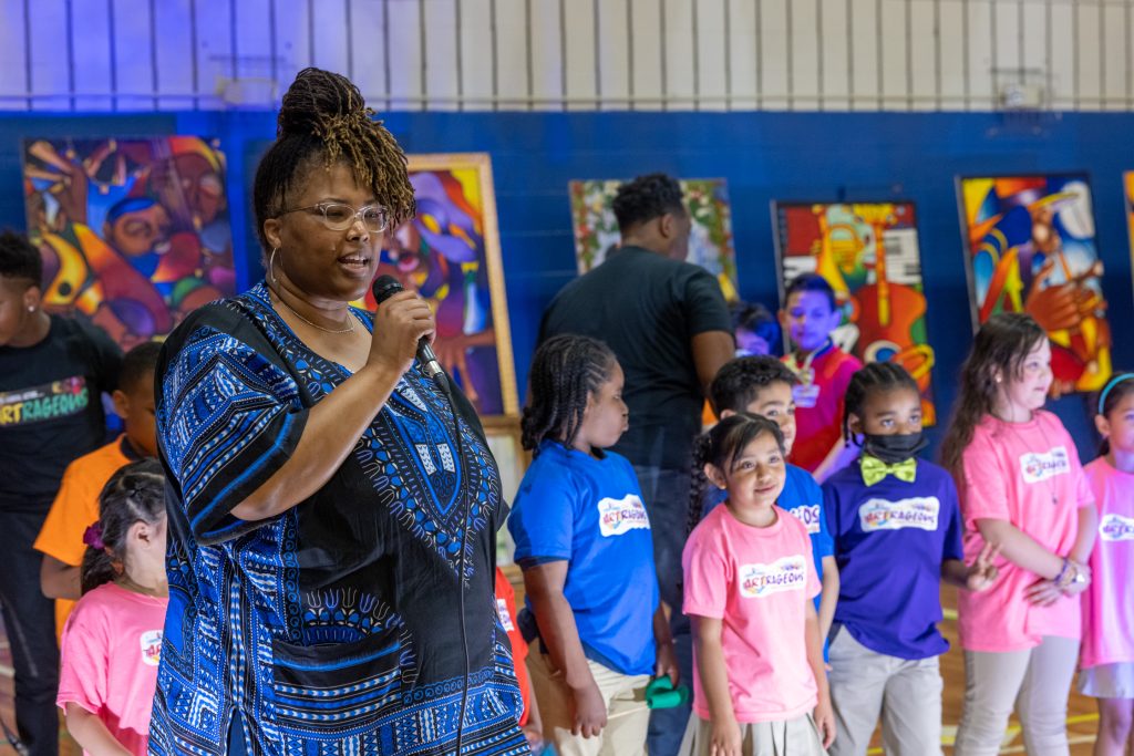 Margaret Brent Principal Pamela Smith delivers closing remarks.