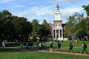 Johns Hopkins University Homewood campus with students walking