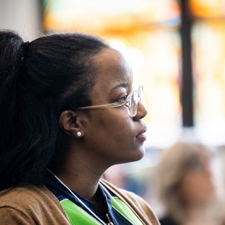 A person sitting in a class lecture
